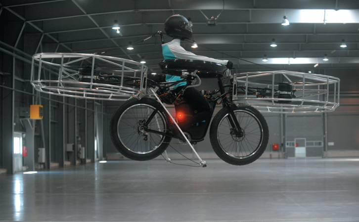 This bike actually flies—thanks to six horizontal propellers and a battery-powered motor. Changing ...