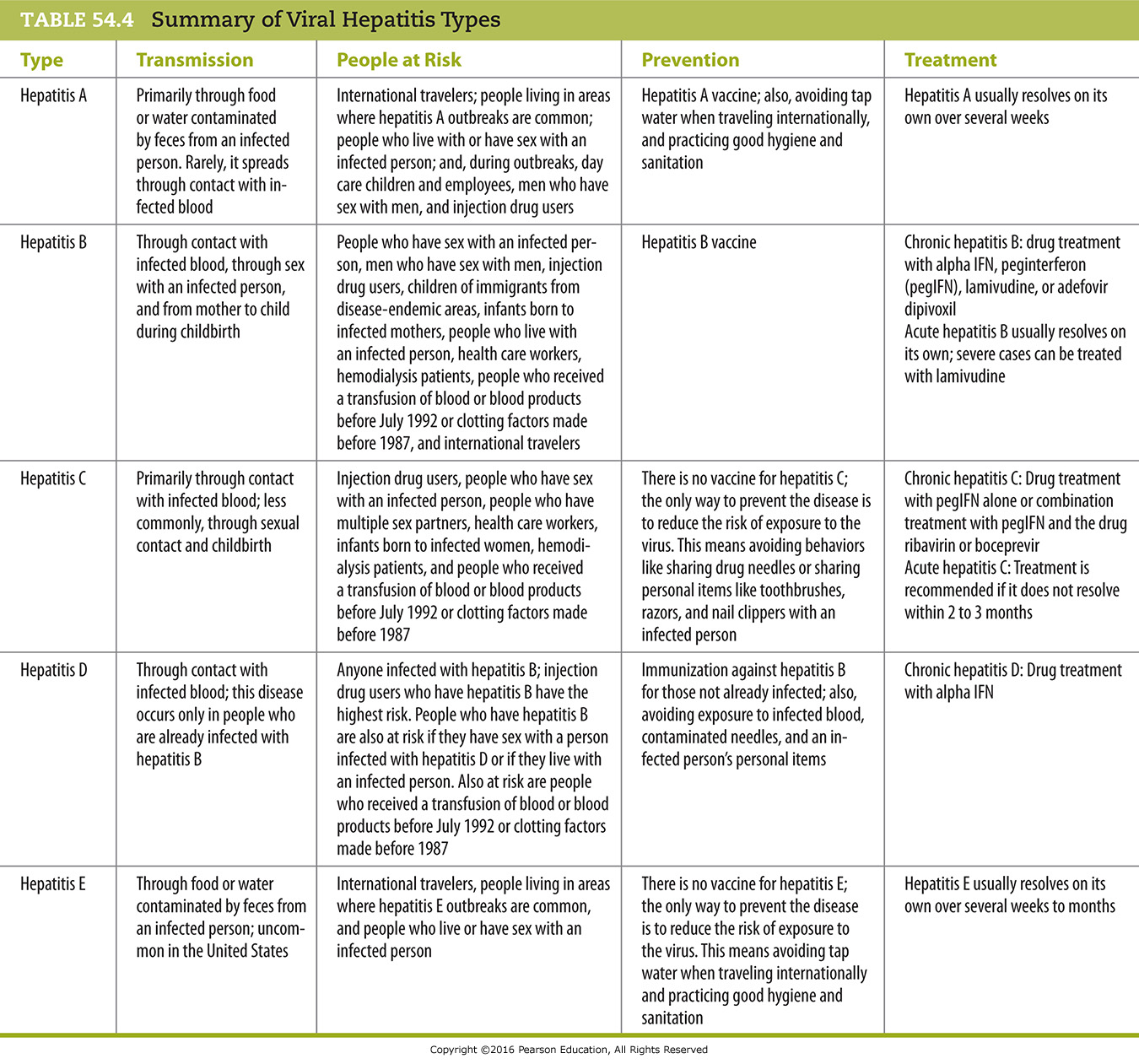 Summary of Viral Hepatitis Types