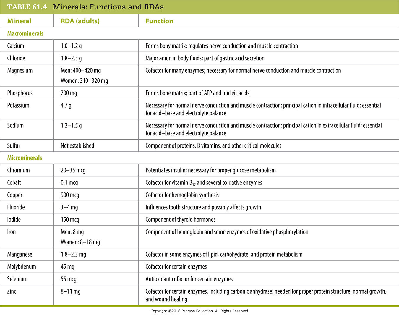 Minerals: Functions and RDAs