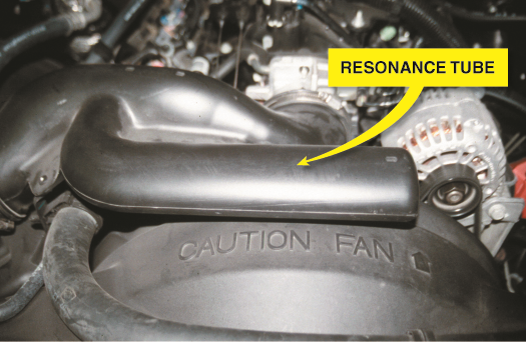 A resonance tube, called a Helmholtz resonator, is used on the intake duct between the air filter ...