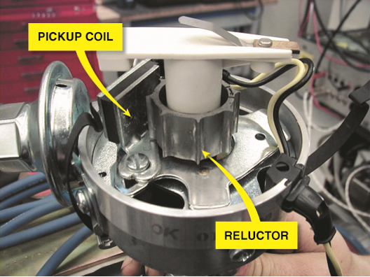 A Chrysler electronic ignition distributor. This unit is equipped with a vacuum advance mechanism ...