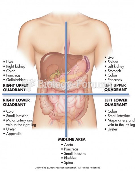 The clinical division of the abdominal region into quadrants with related organs and structures.