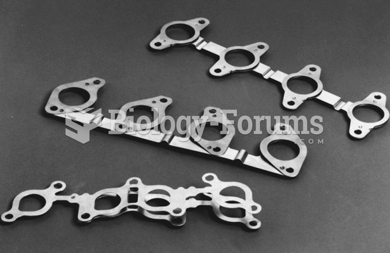 Typical exhaust manifold gaskets.  Note how they are laminated to allow the exhaust manifold to ...