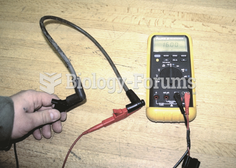 Measuring the resistance of a spark  plug wire with a multimeter set to the ohms position.  The ...