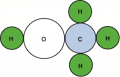 The molecular structure of methanol showing the one carbon atom, four hydrogen atoms,  and one ...