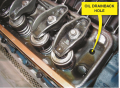 Oil is sent to the rocker arms on this Chevrolet V-8 engine through the hollow pushrods. The oil ...