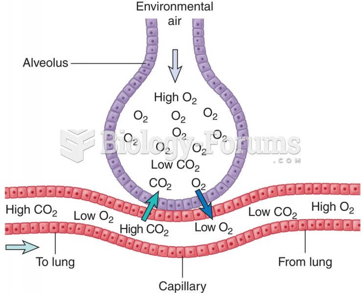 Exchange of gases between lungs and blood. High concentration of CO2 in blood capillary entering the ...