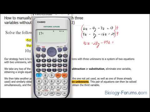 How to manually solve a linear system with three variables without matrices (Question 1 of 2)