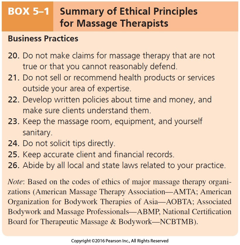 Summary of Ethical Principles for Massage Therapists Cont.