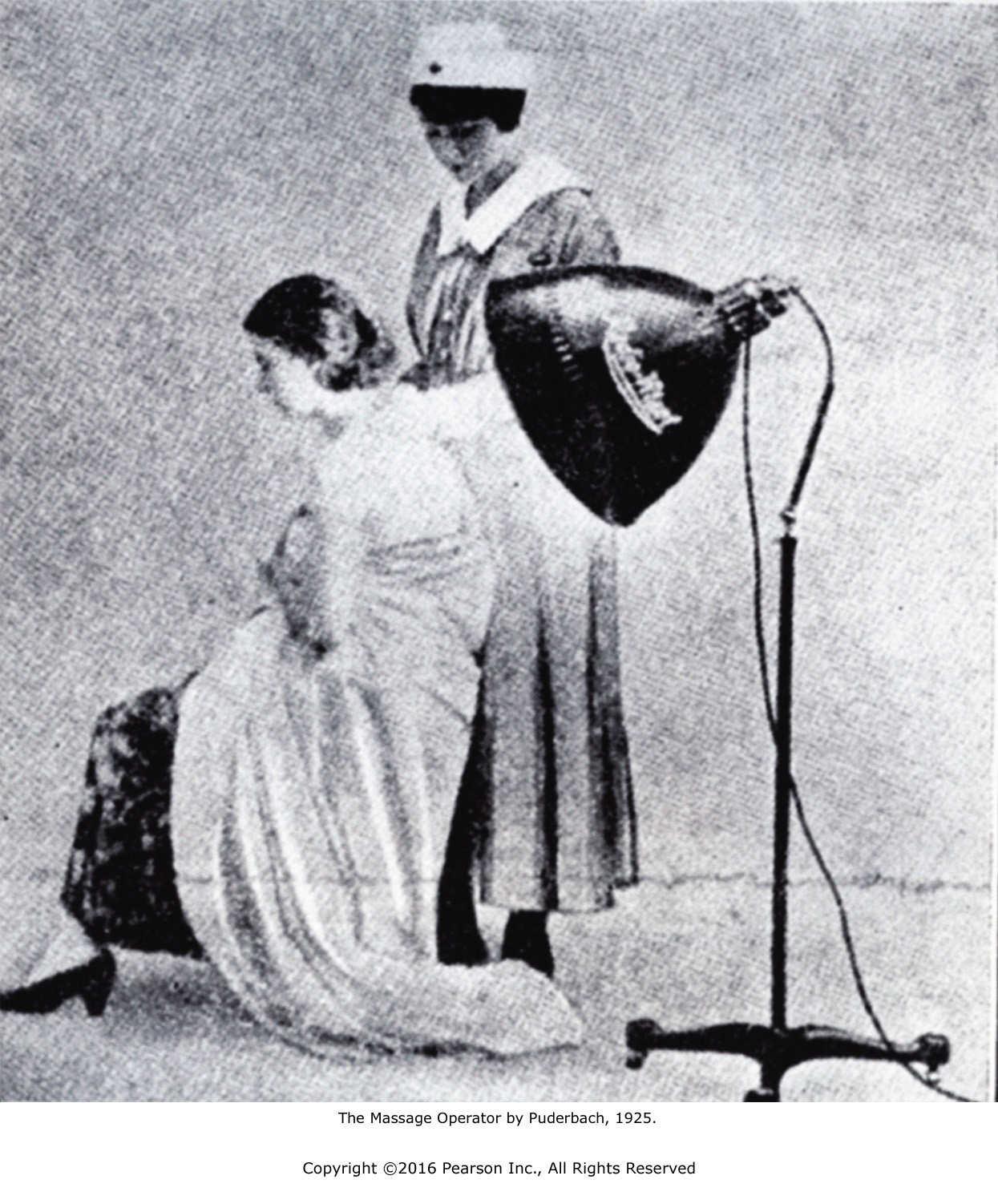 Masseuse Performs Massage of the Shoulder Under Heat Lamp, c. 1925.