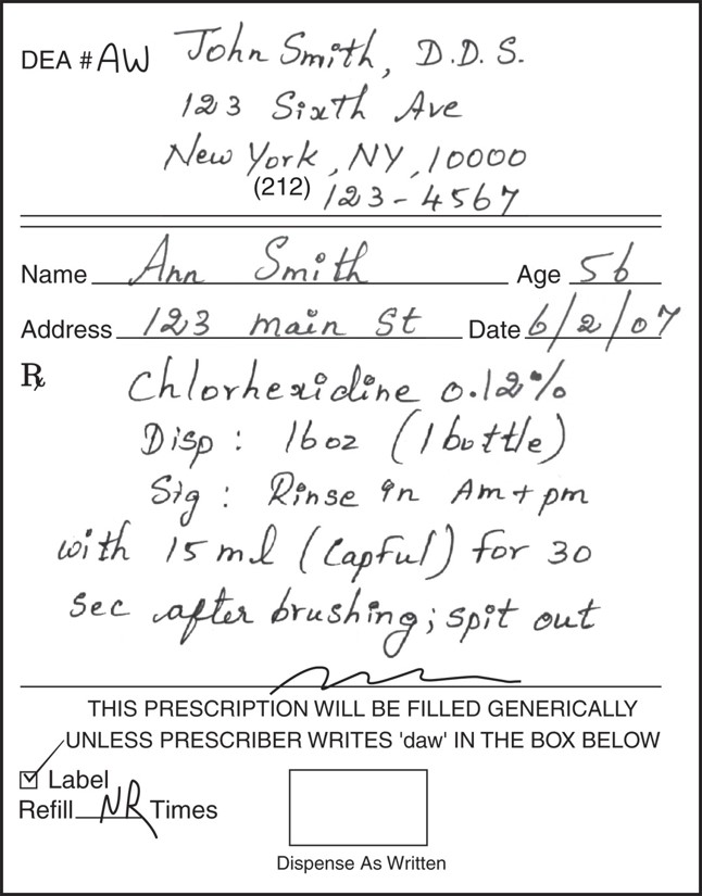 Sample prescription for chlorhexidine.