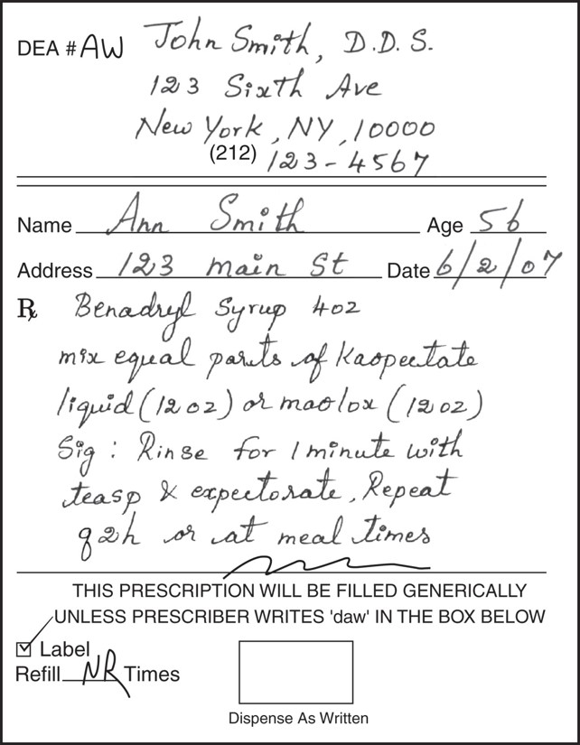 Sample prescriptions of drugs for oral herpes infection.