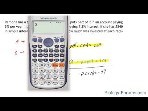 How to solve a linear algebraic bank interest problem with two unknowns 