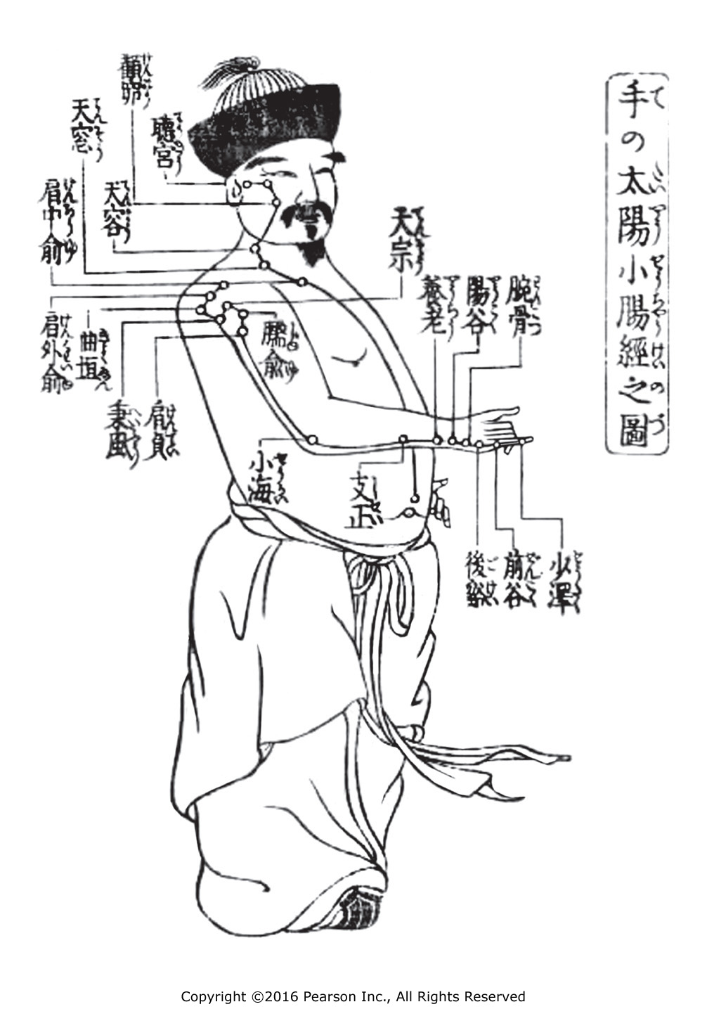 Ancient drawing of energy channels and acupoints.