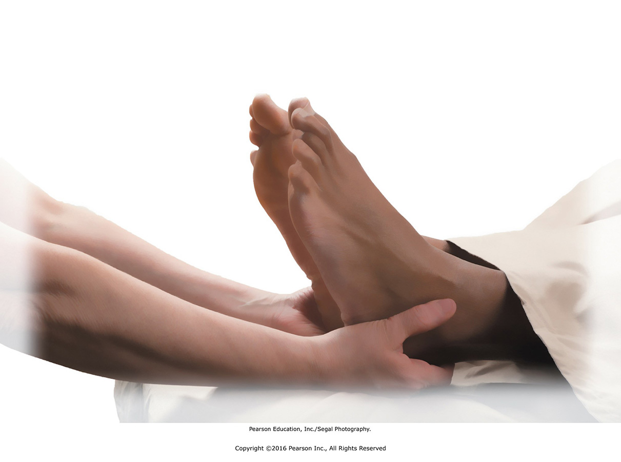 Passive touch by holding the feet lightly.