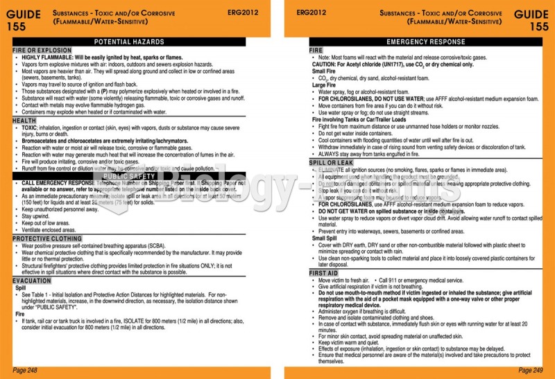 Orange section of the Emergency Response Guidebook (ERG).