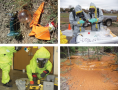 Four hazardous materials incidents. Clockwise from top left: a clandestine drug lab dump site, ...