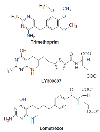 Another class of dihydrofolate reductase inhibitors is exemplified by trimethoprim