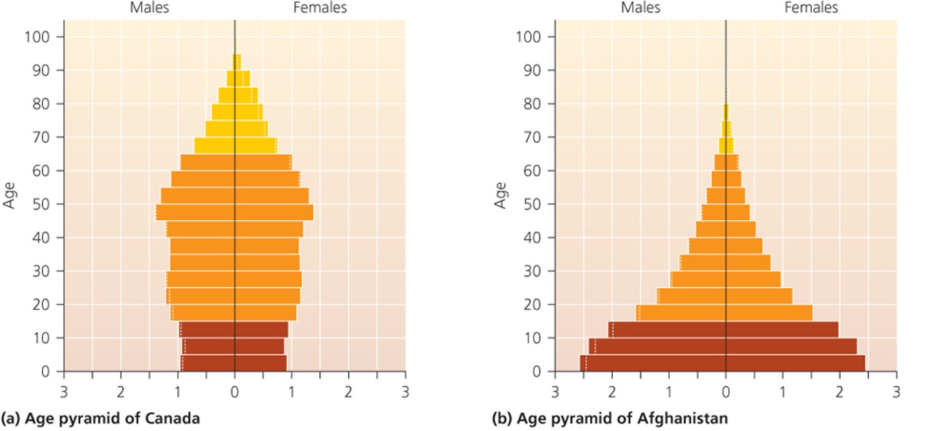 Age pyramid of Canada and Afghanistan