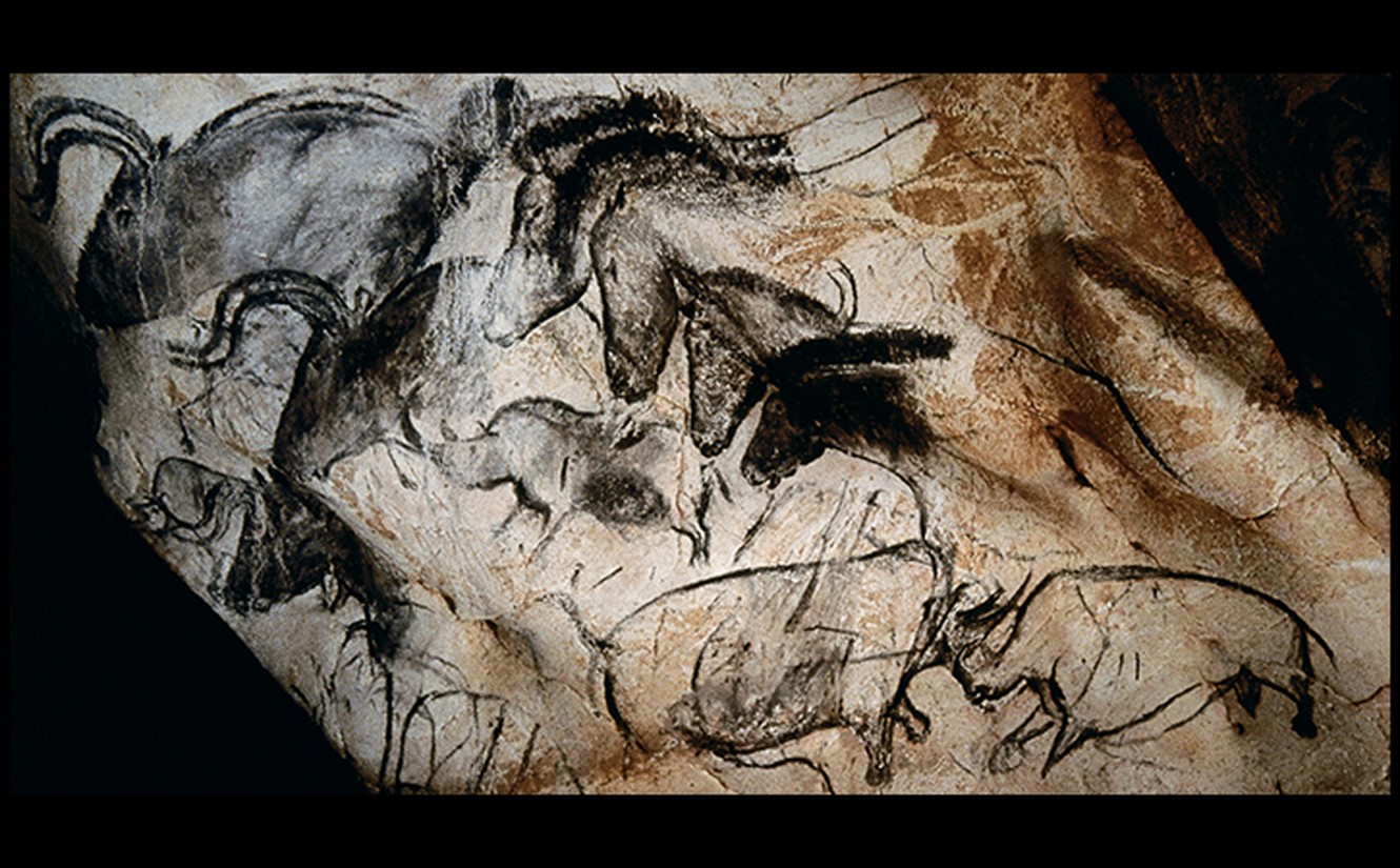 WALL PAINTING WITH HORSES, RHINOCEROSES, AND AUROCHS