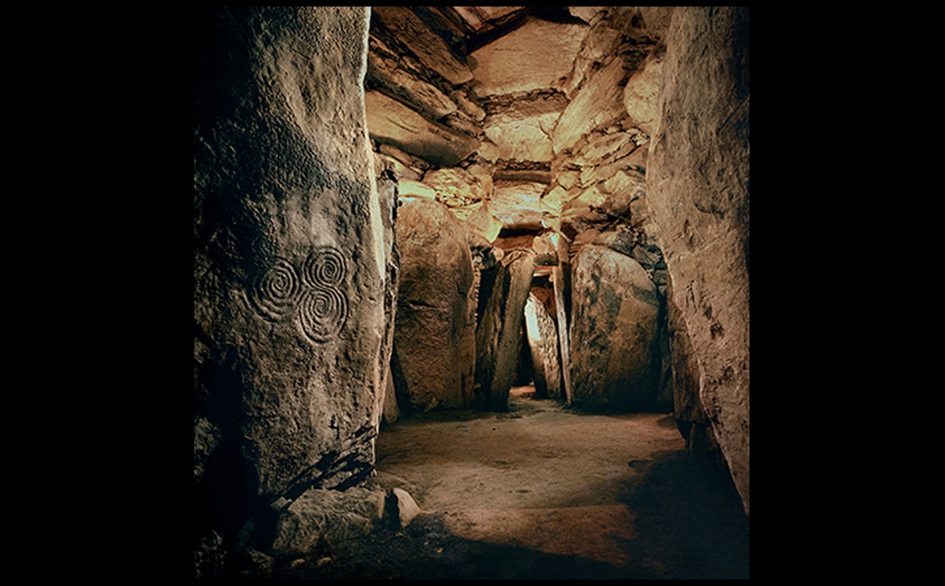 Tomb Interior With Corbeling And Engraved Stones