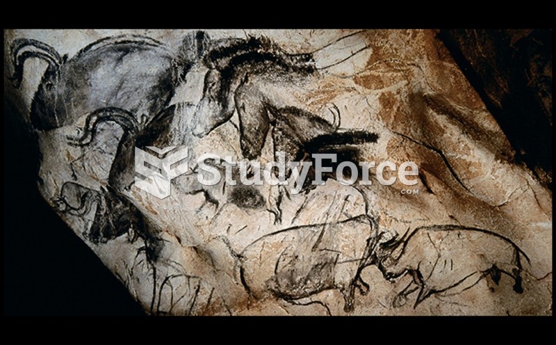 WALL PAINTING WITH HORSES, RHINOCEROSES, AND AUROCHS