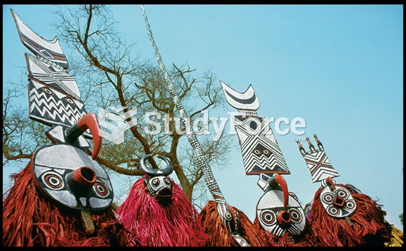 Three Plank Masks, Buffalo Mask, and Serpent Mask Performing in the Town Of Dossi