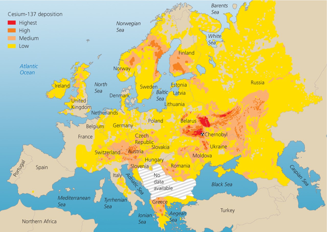 Atmospheric currents carried radioactive fallout across much of Northern Hemisphere