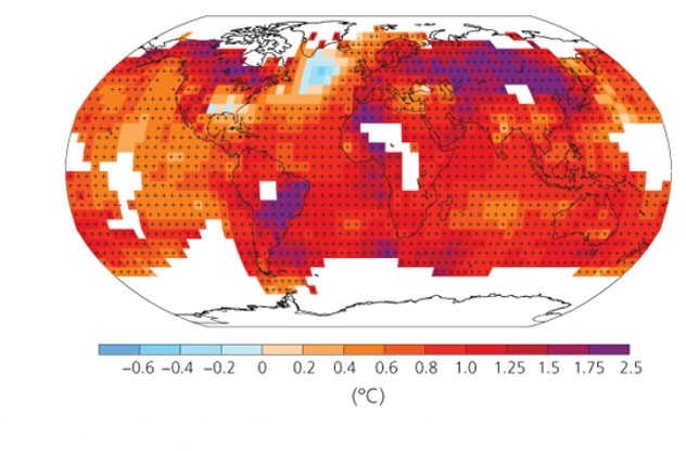 Observed change in surface temperature from 1901 to 2012