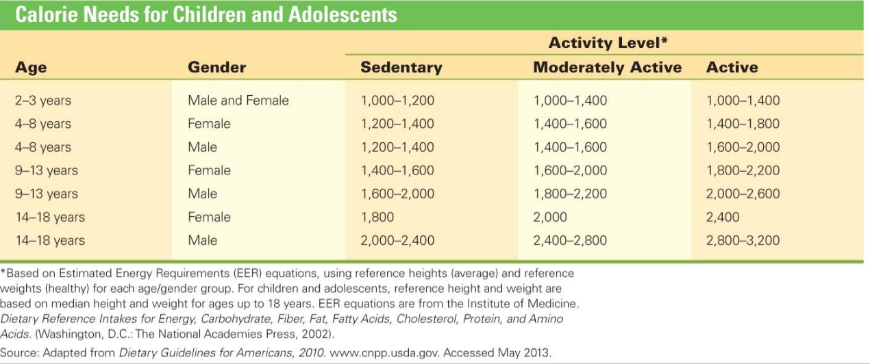 Calorie Needs for Children and Adolescents