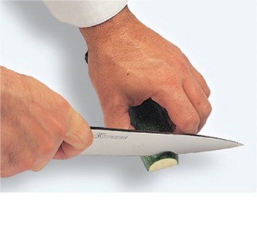 Control you knife with one hand and hold the item being cut with the other (1 of 3)