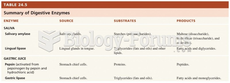 Summary of the digestive enzymes