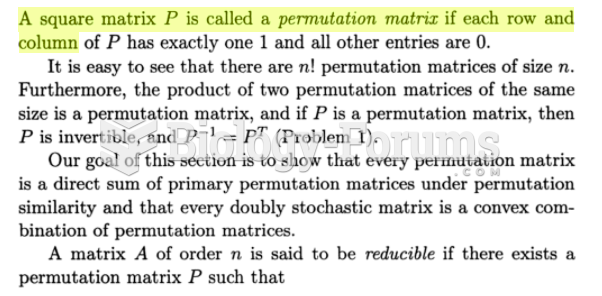 A square matrix P is called a permutation matrix if each row and column of P contains exactly ...