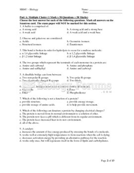 Biology multiple choice questions