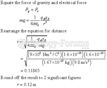 How far apart should two protons be if the electrical force of repulsion exerted on each one is ...