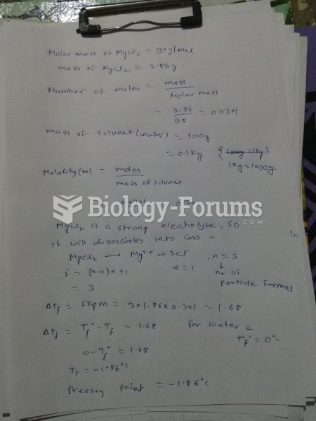 What is the freezing point of a solution of 2.86 g MgCl2 in 100 g of water? Kf for water is ...