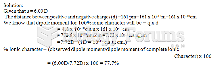 LiH has an experimental dipole moment, μ = 6.00 D. If LiH were 100% ionic, the distance ...