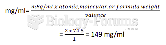 What is the concentration, in mg/ml, of a solution containing 2mEq/ml of potassium chloride?