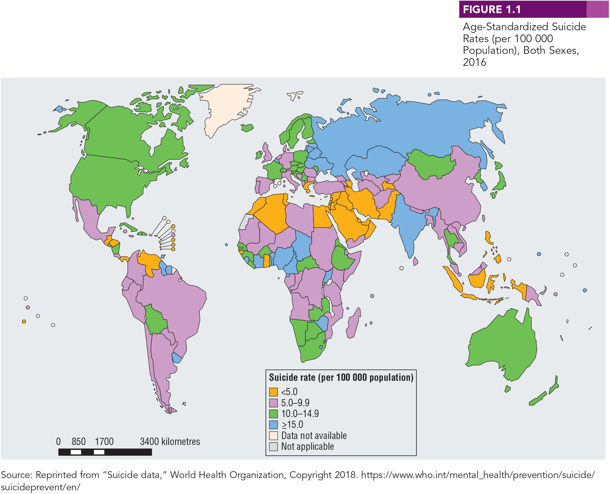 Age-Standardized Suicide Rates (per 100 000 Population), Both Sexes, 2016