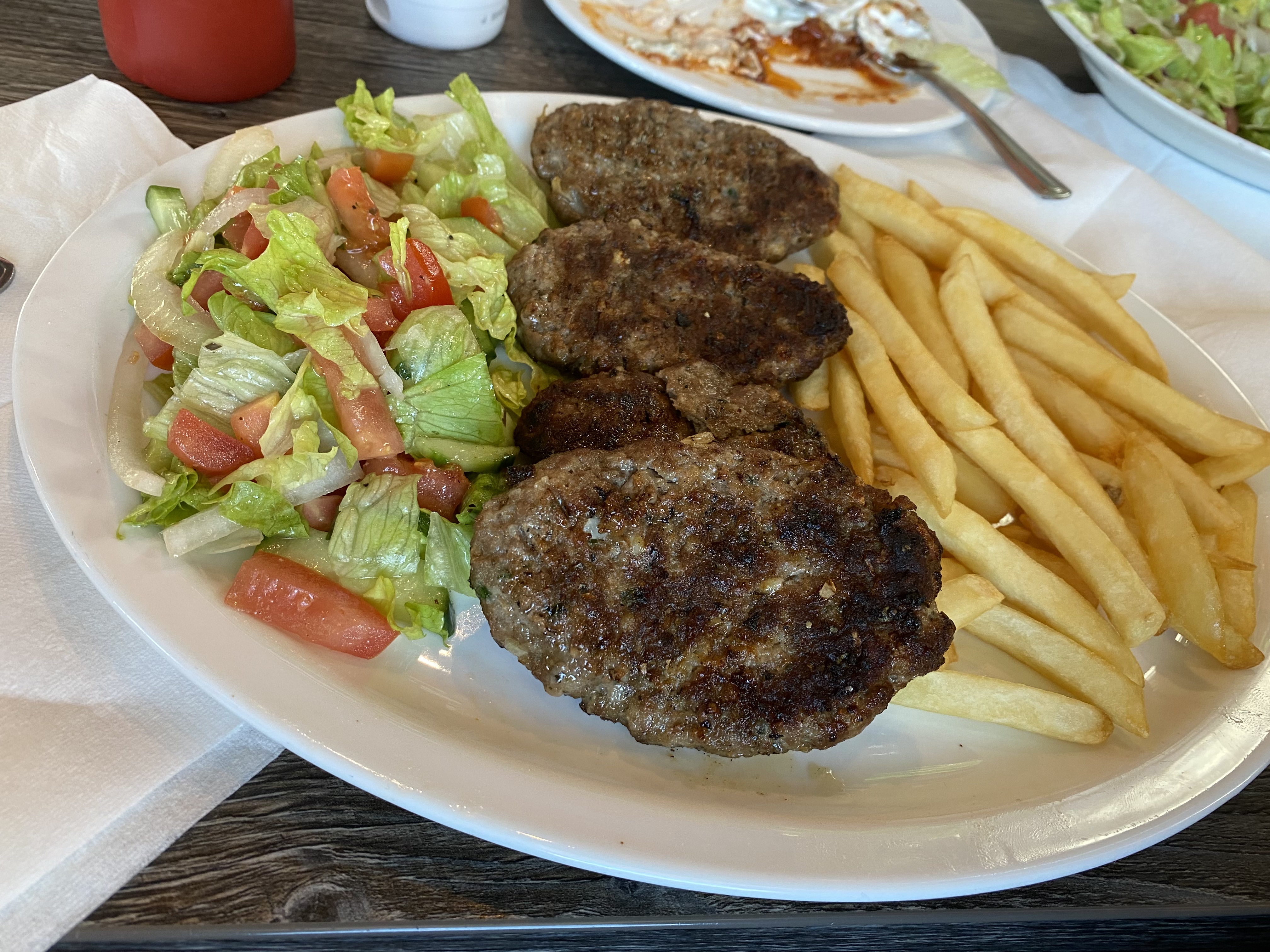 Turkish kofta with fries and salad