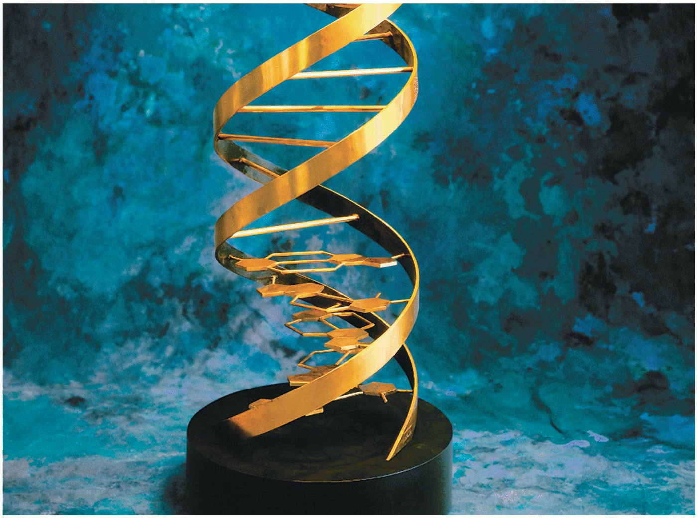 Opener Bronze sculpture of the Watson–Crick model for double-helical DNA