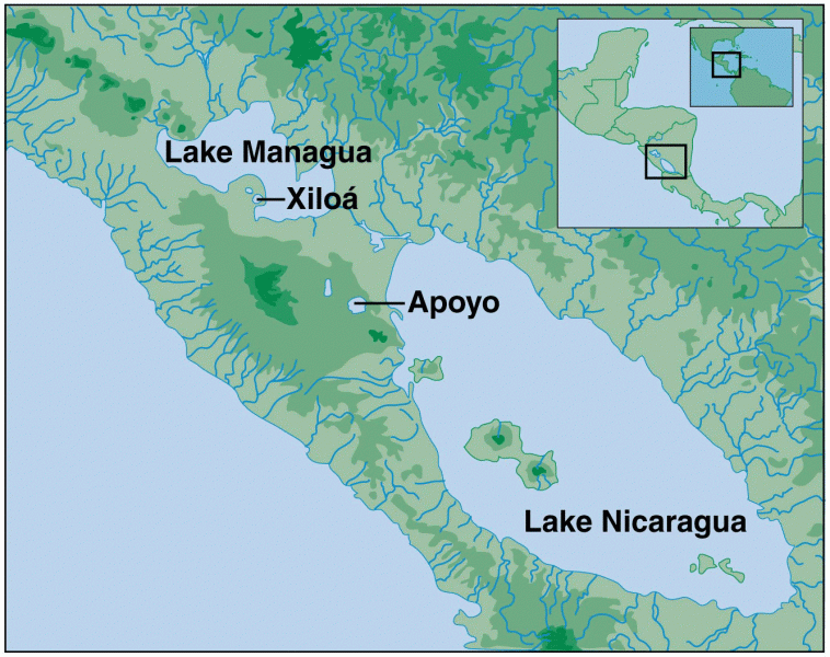 Lake Apoyo in Nicaragua occupies the crater of an inactive volcano