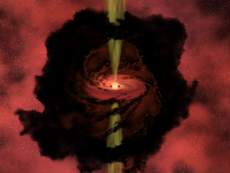 Artist's conception of the birth of a star within a dense molecular cloud.