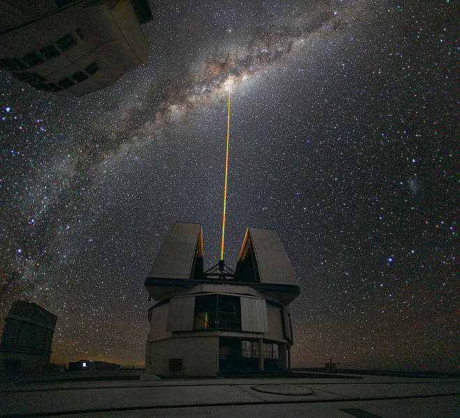 A laser-guided observation of the Milky Way Galaxy at the Paranal Observatory in Chile in 2010.