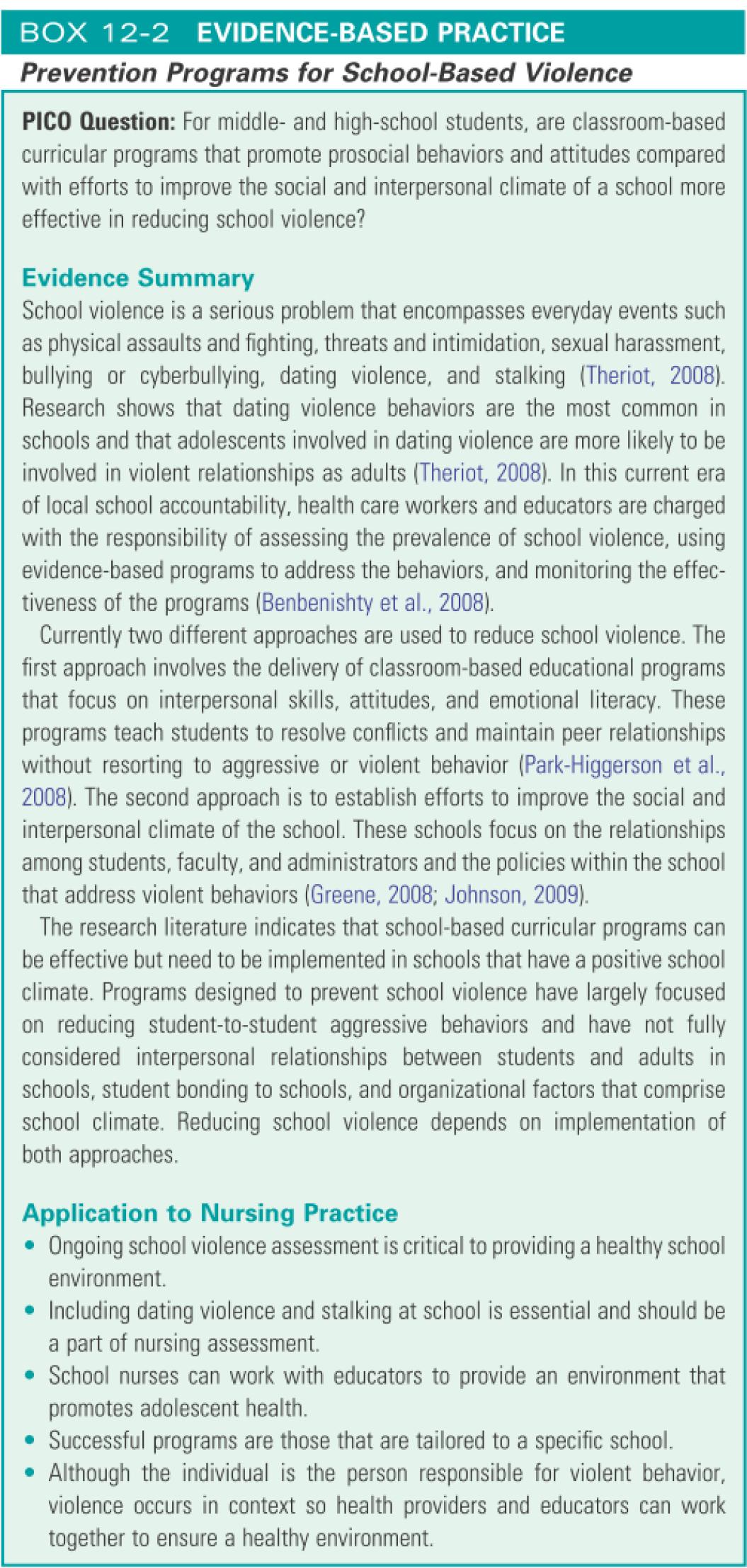 Prevention programs for school based violence