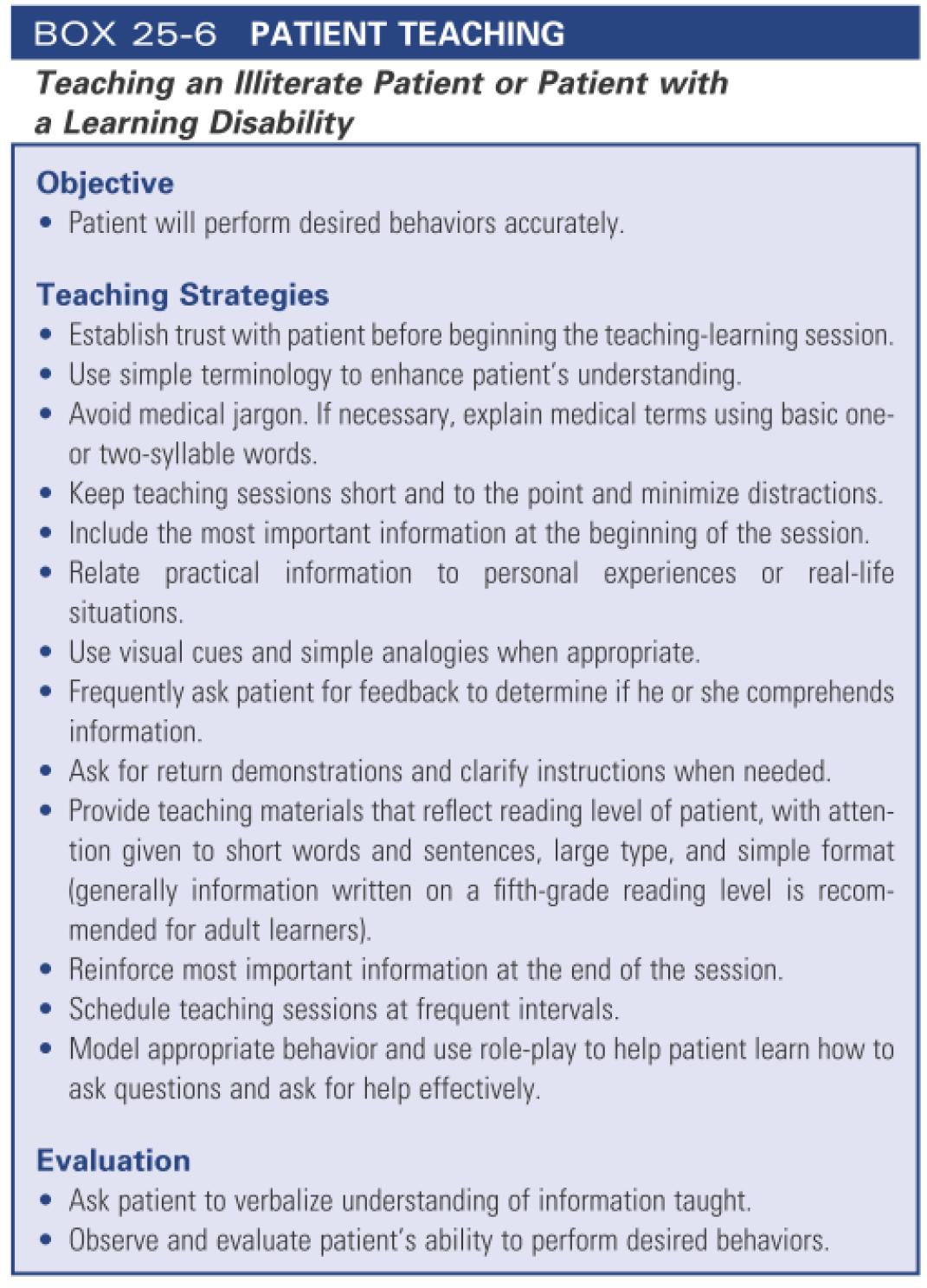 Teaching an illterate patient