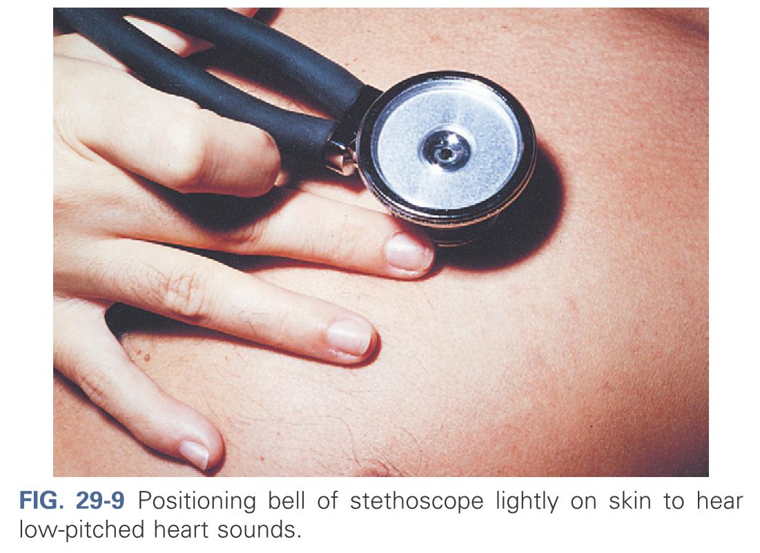 Positioning of bell of stethoscope