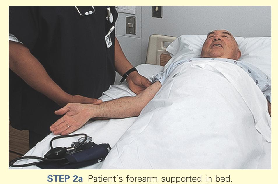 Patient's forearm supported in bed