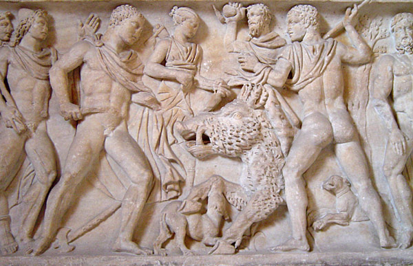 The hunt of the Calydonian Boar shown on a Roman frieze (Ashmolean Museum)