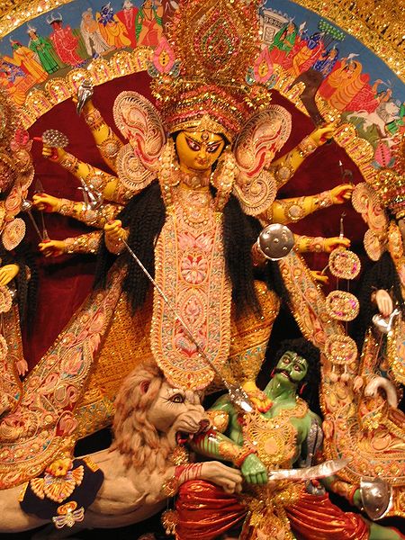 Hindu Goddess Durga, a form of Parvati, has an Asiatic lion as Her vahanam or divine mount